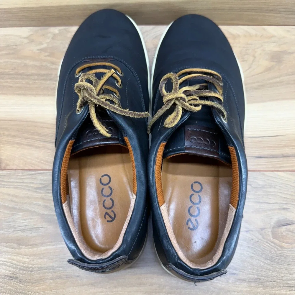 Ecco Eisner Mens Sneakers Size 11 11.5 Black Nubuck Low Top Laced EU 45